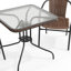 Table carrée en verre et métal de 28 po avec bordure en rotin et 2 chaises empilables en rotin Amlie-1535010306