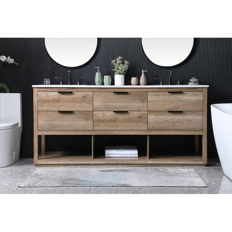 72'' Double Bathroom Vanity with Engineered Marble Top