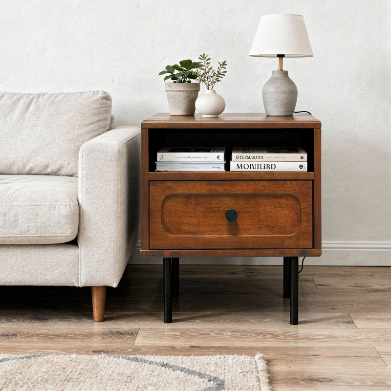 Table de chevet Mid Century, Chocolat