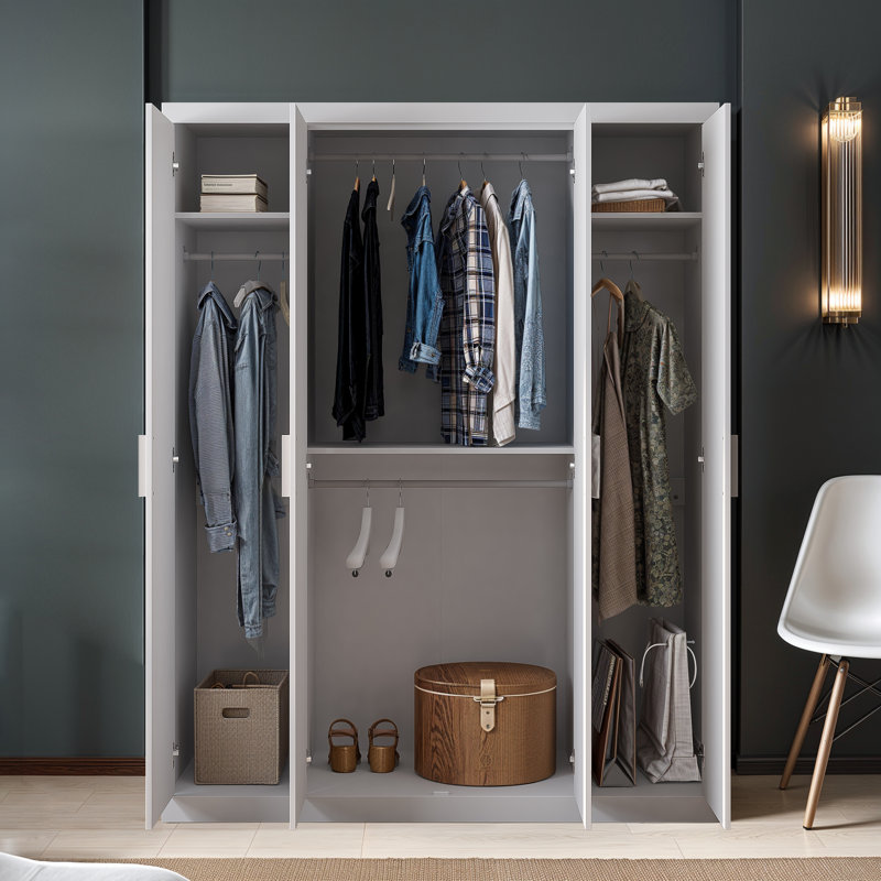 4 Door Wardrobe with Mirror, White