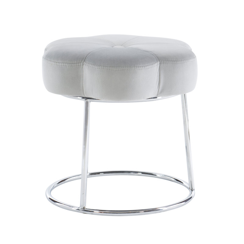 Bonview Flower Upholstered Velvet Metal Accent Stool, Gray
