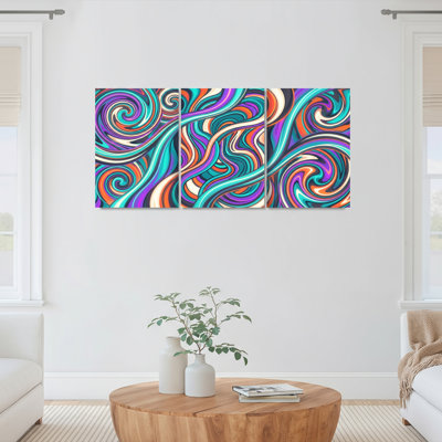Abstrait motif tourbillonnant sur toile tendue, ensemble de 3 reproductions d'art sur toile pour salon, chambre à coucher ou bureau