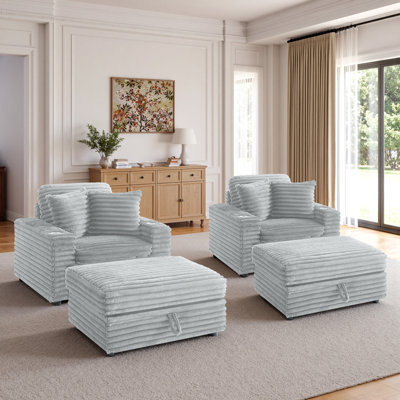 Upholstered Armchair with Footstool