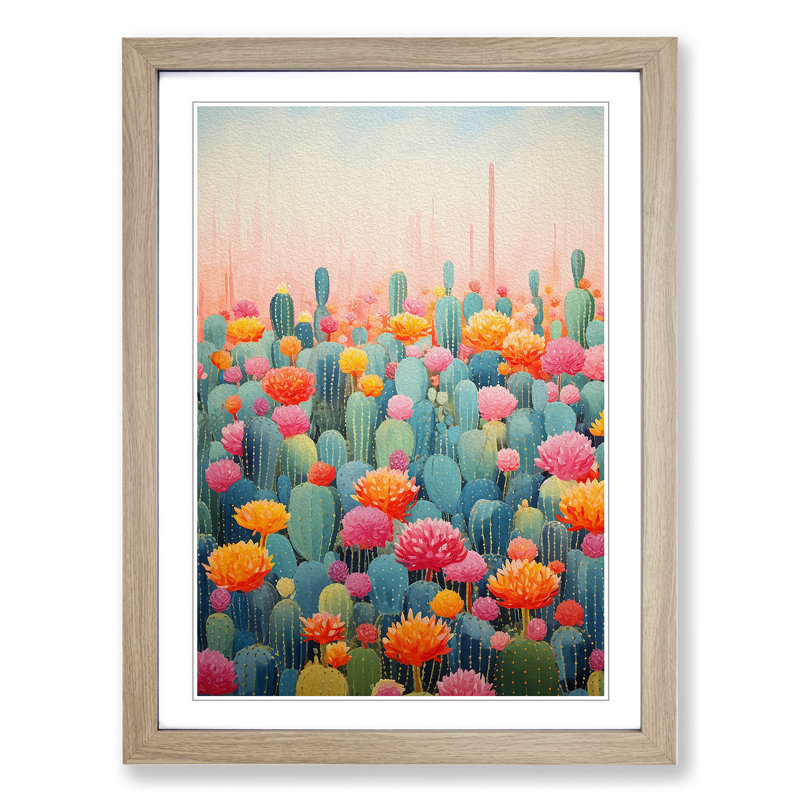 Cactus Colour Field - Single Picture Frame Print on Wood, Oak Framed, 34cm H x 25cm W x 2cm D