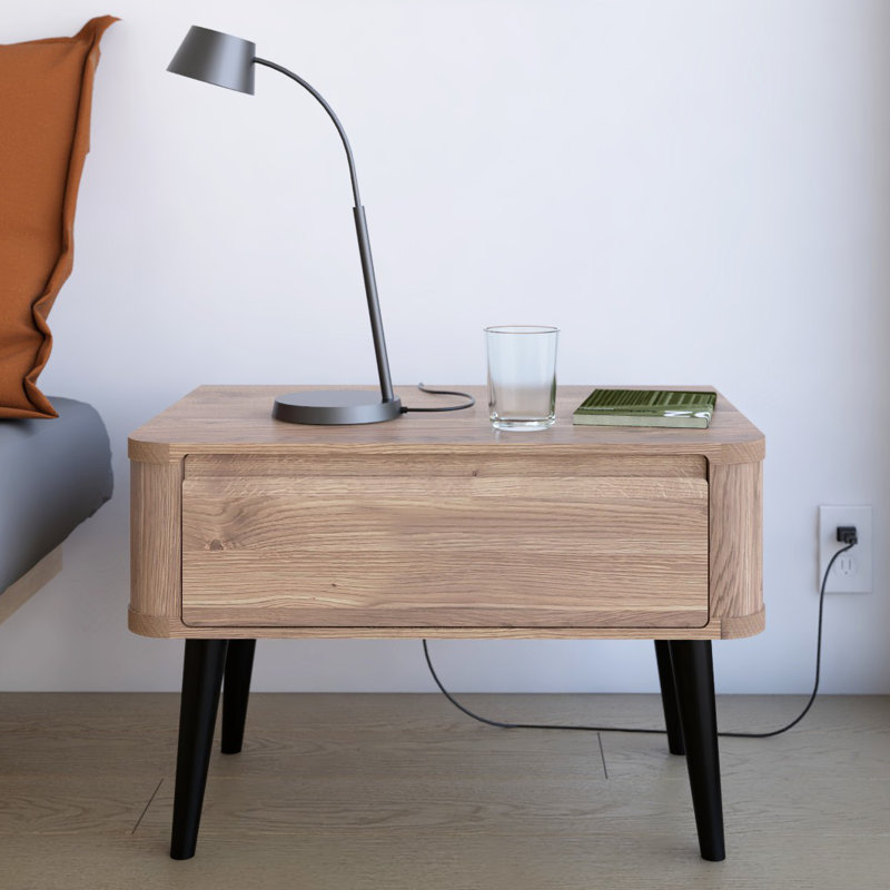 55cm W Solid + Manufactured Wood Bedside Table
