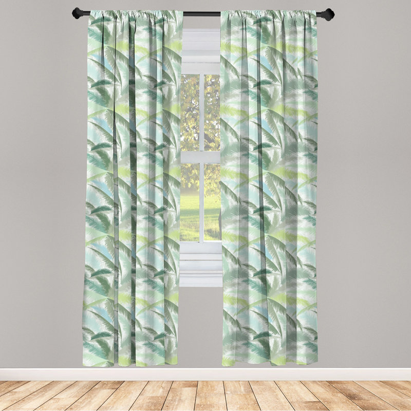 Palm Tree Floral Semi-Sheer Rod Pocket Curtain Panels, 28" x 95"