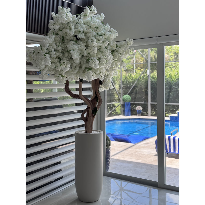 White Cherry Blossom Tree In Matte Planter, Beige