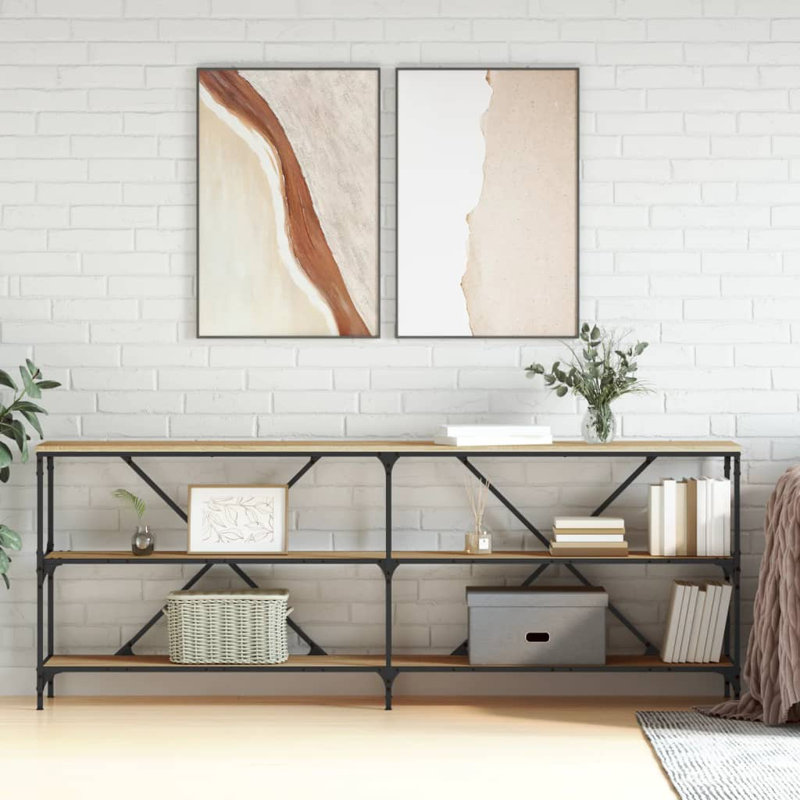 Console en bois d'ingénierie et en fer, Chêne sonoma, H 29,5 po x l 78,7 po x P 11,8 po