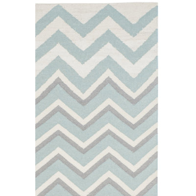 Tapis bleu en laine, viscose et coton à tissage plat Naomi