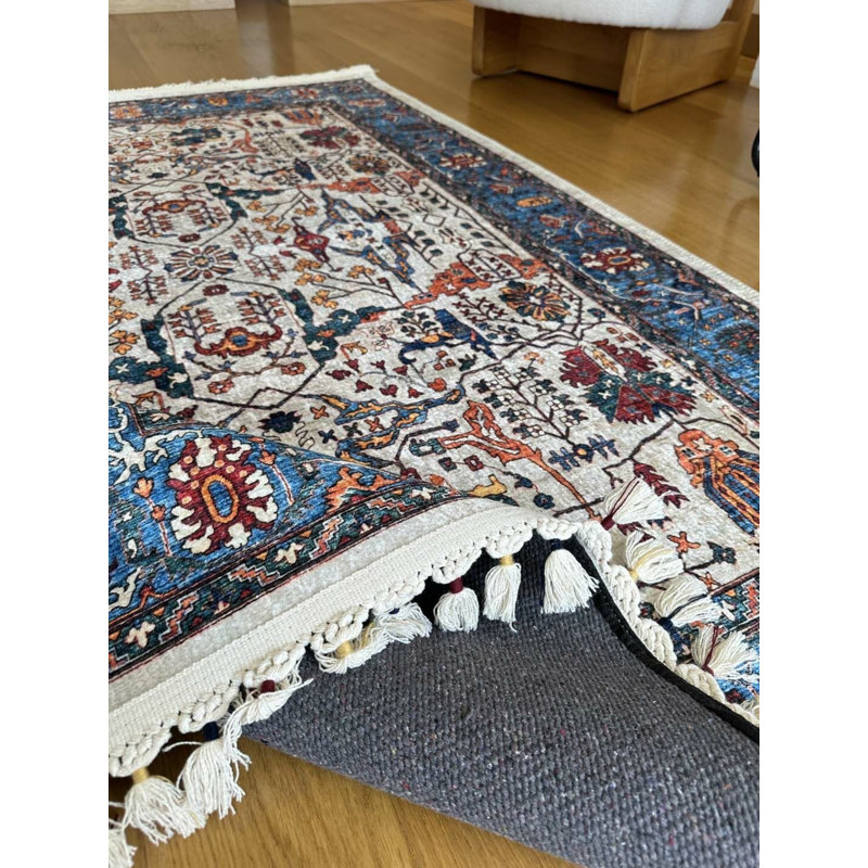 Coton imprimé marine marocain Toscana Tapis chenille antidérapant, Rectangle 2 pi 7 po x 4 pi 11 po