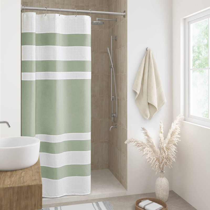 Rideau de douche gaufré de type spa avec traitement 3M, Vert sauge, H 72 po x l 36 po