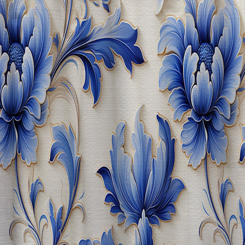 Blue Ornamental Frames Victorian Pattern II - Floral Curtain - Velvet Room darkening - 1 panel, 52" W x 108" L
