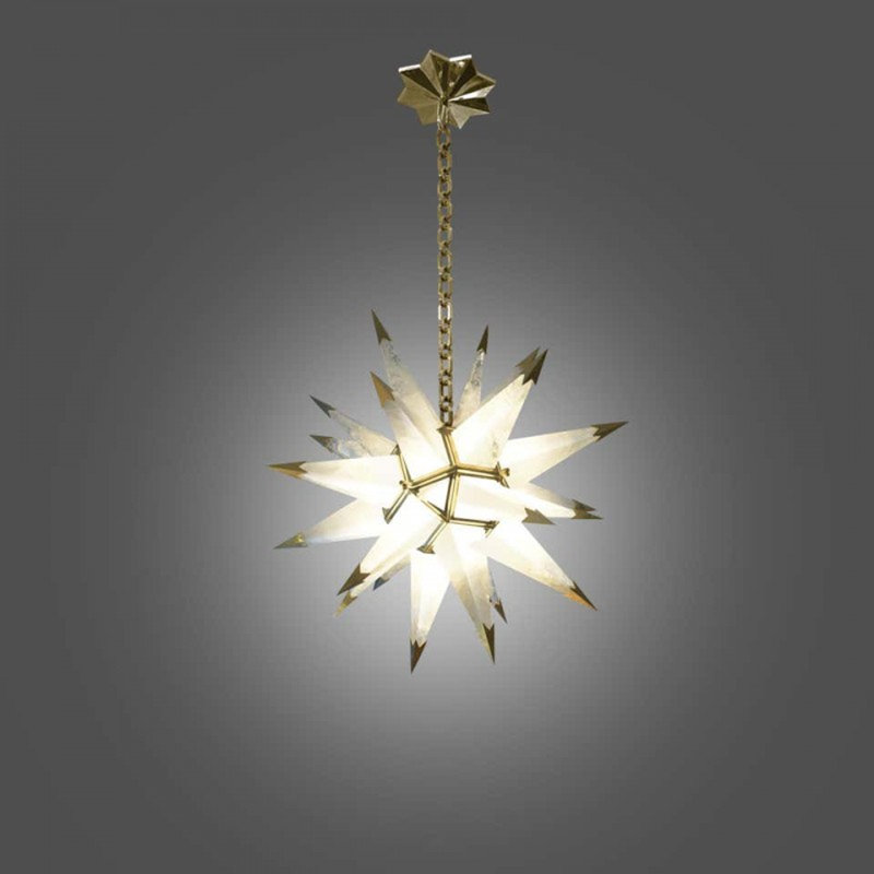 Lustre sphérique clair Spoutnik Dona Rock Quartz, Bleu clair, 40” WIDE X 40” HEIGHT, Laiton fondu