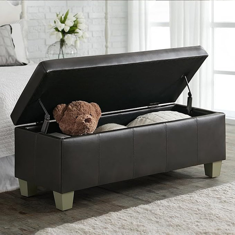 Storage Ottoman, Black Brown Rectangle Upholste...