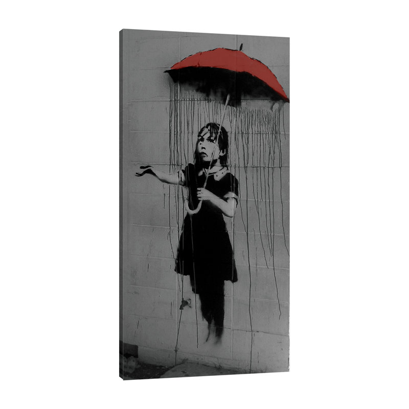 Red Umbrella Girl II by Banksy - Wrapped Canvas Print, 91 cm H x 46 cm W x 4 cm D