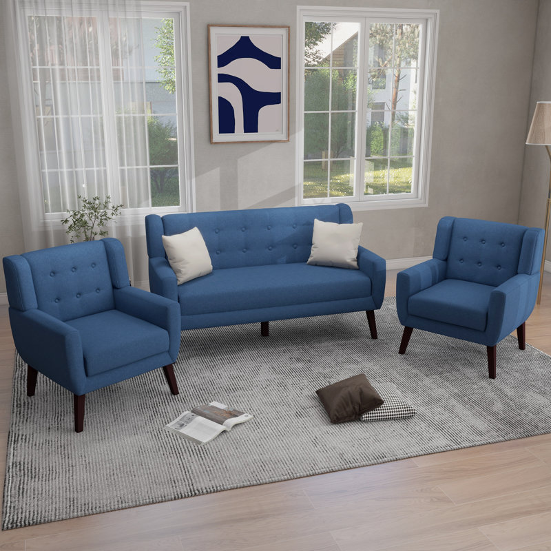 Stephanny 3 Piece Sofa Set, Blue