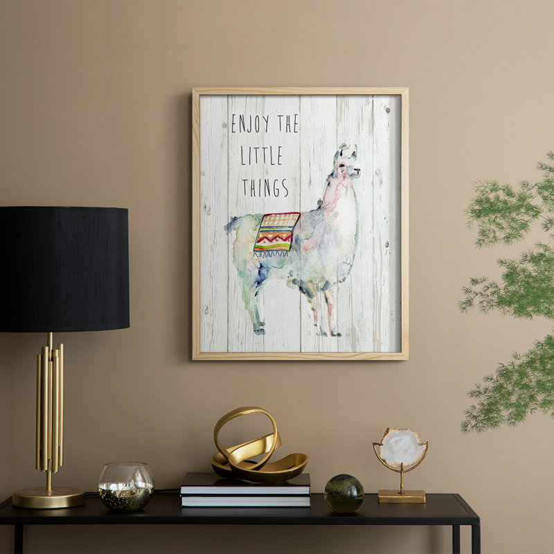 «Llama Little Things», reproduction encadrée - bois massif, H 21 po x l 17 po