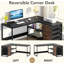 Bureau d'ordinateur en L avec tiroirs et tablettes de rangement, poste de travail de coin réversible, bureau d'écriture pour bureau à domicile avec classeurs-577256477