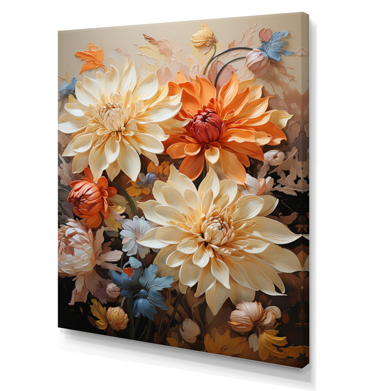 Yaleska Chrysanthemums Autumn Gold Patchwork I, H 32 po x l 16 po x P 1 po, Toile tendue