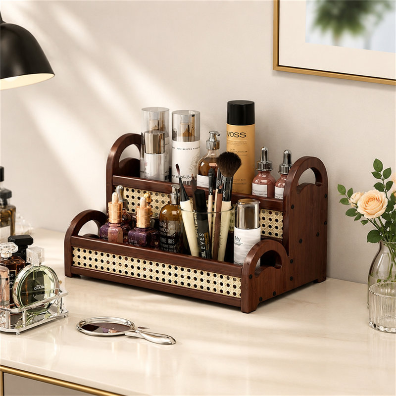 Porte-cosmétiques et porte-bijoux en bambou double épaisseur, Thé