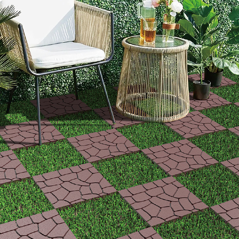 Nouvelle tuile de patio de 12 po à texture de pierre, tuiles de terrasse à emboîtement de module de bricolage, tuiles de cour faciles et rapides à installer pour le porche, balcon de la piscine, 44 pièces, brun