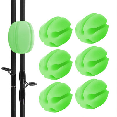 Flexibles et légères - 6 sangles pour cannes à pêche en silicone, attaches extensibles à 5 trous avec pinces à billes fixes, supports pour cannes en caoutchouc pour la pêche en plein air et en bateau - Organisation facile, vert