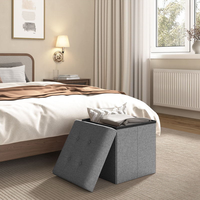 37.5cm Wide Square Solid Colour Ottoman with Storage, Gray