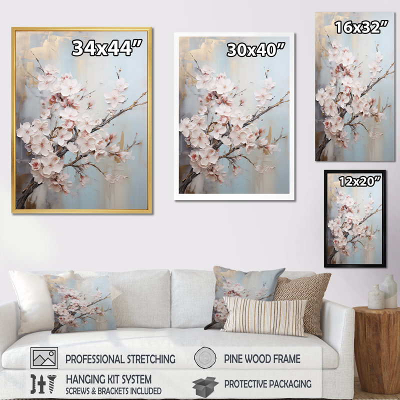 Impression sur toile encadrée, "Cherry Blossom I", H 40 po x l 30 po x P 1,5 po, Cadre doré simple