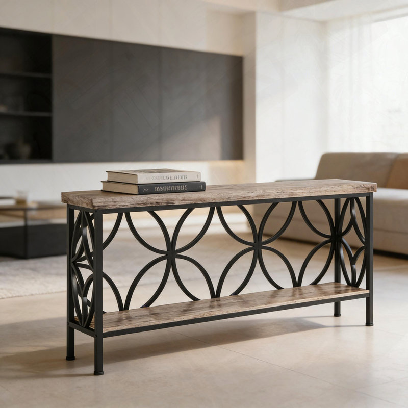 Coffee Table,2-Tier Console Table,Modern Sofa Table, Gray/Black