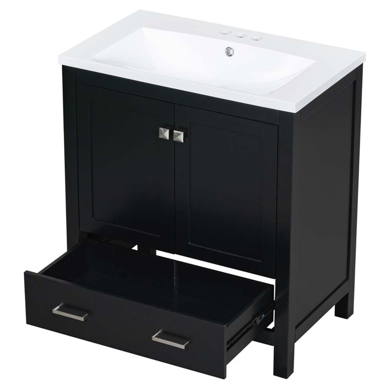 Ensemble de meuble-lavabo simple 30,11 po avec plateau en résine Adalayah, Noir