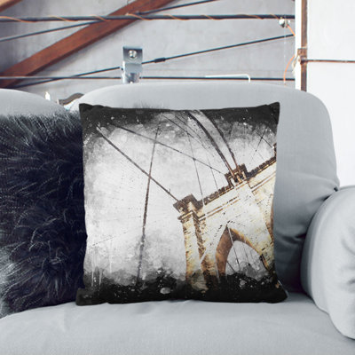 The Brooklyn Bridge in New York City Paint Splash Cushion with Filling