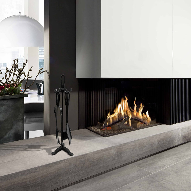 Leonie Steel Fireplace Tool Set, 64cm H x 15cm W x 16cm D, Matte Black