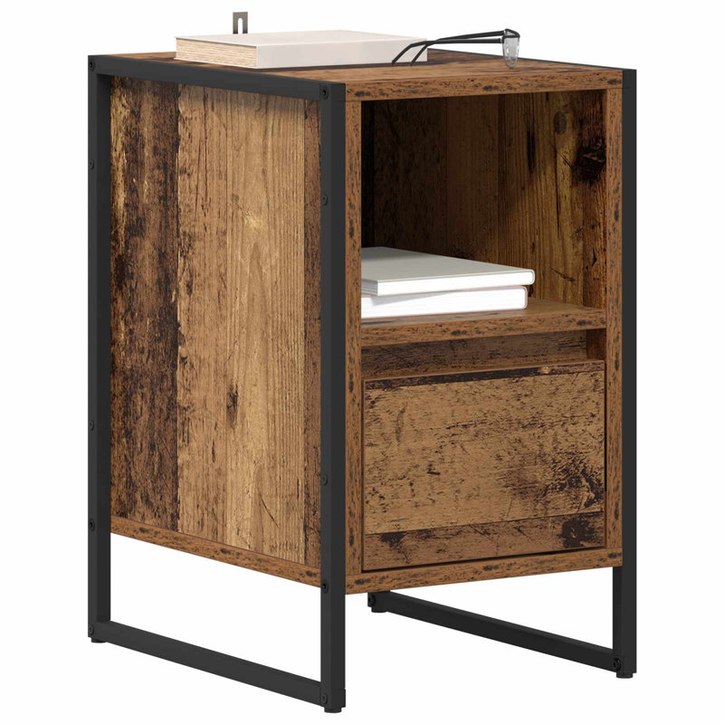39.5cm W Manufactured Wood Bedside Table, Old Wood