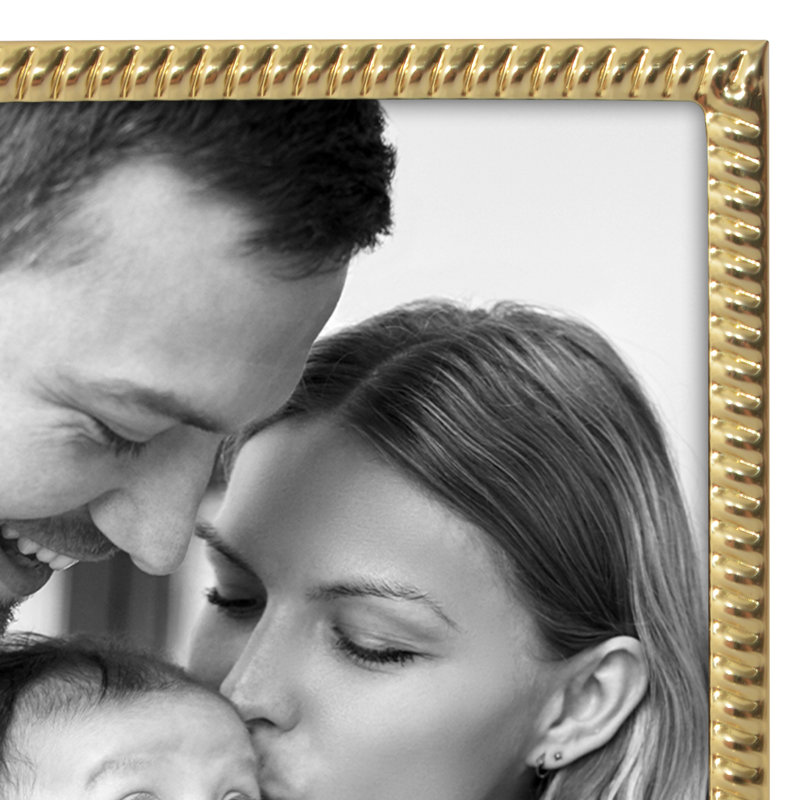 Picture Frame with Rope-Style Detail and Shatter-Resistant Glass - for Tabletop or Wall, Gold, 5" W x 7" H