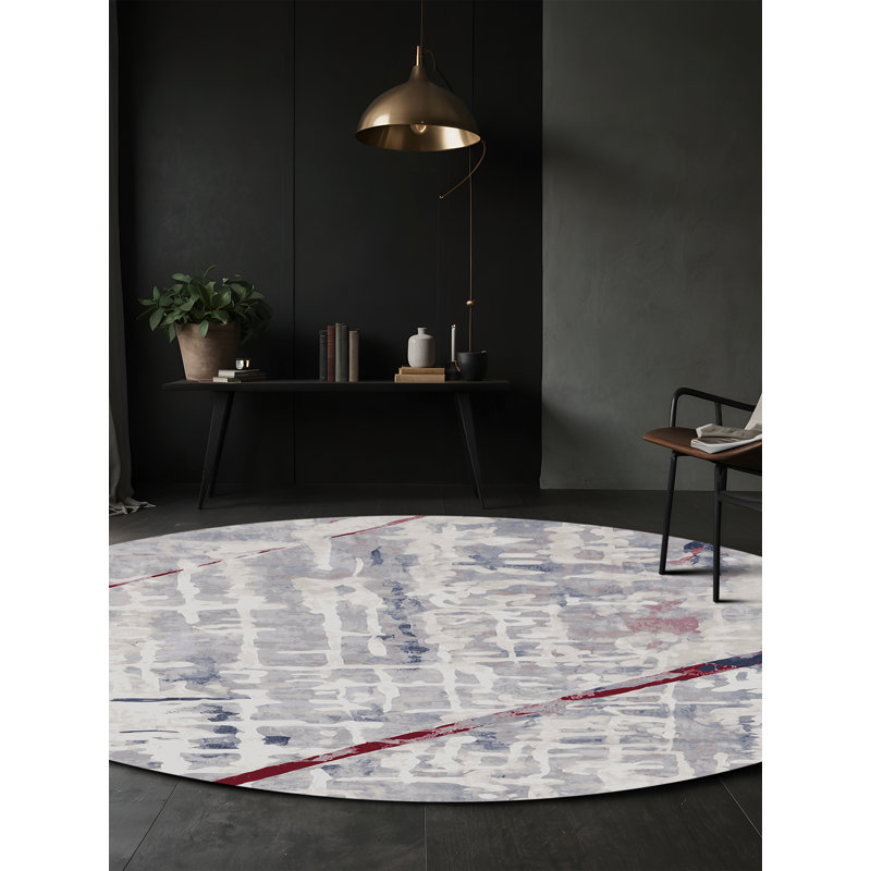 Machine Washable Gray Area Rug, Round 6'