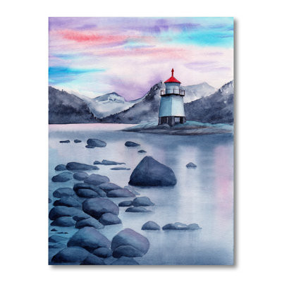 Paysage de soirée avec un phare - Peinture sur toile
