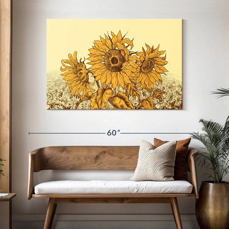 Champ de tournesols rétro Alvord, H 32 po x l 48 po