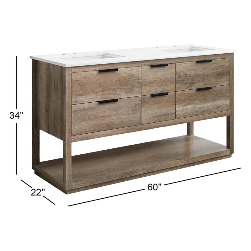 Ensemble de meuble-lavabo double 60 po Felicity, Chêne naturel