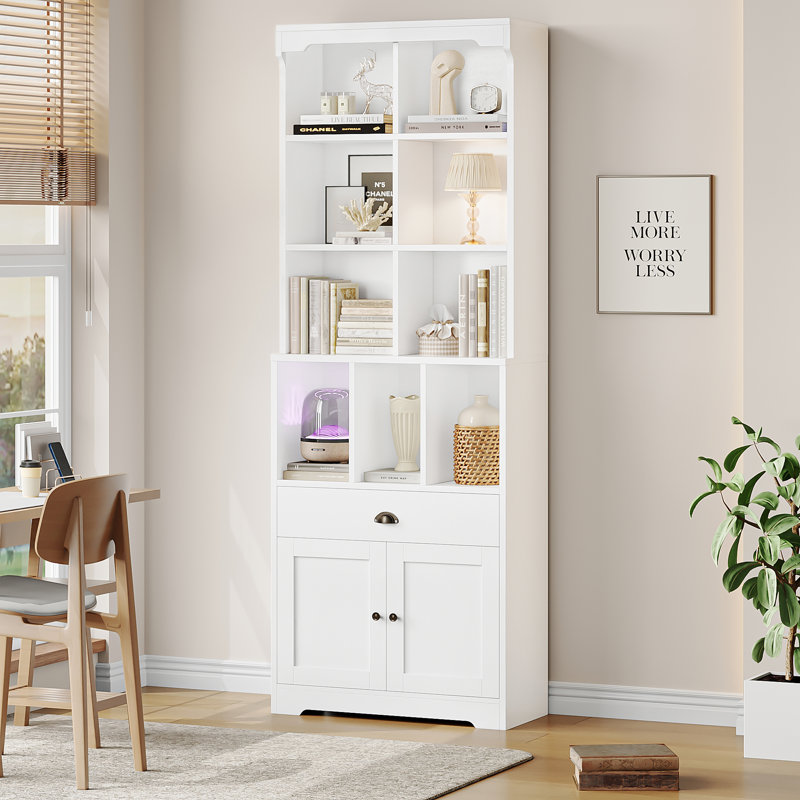 79.9"H Storage Bookcase With Drawer, White
