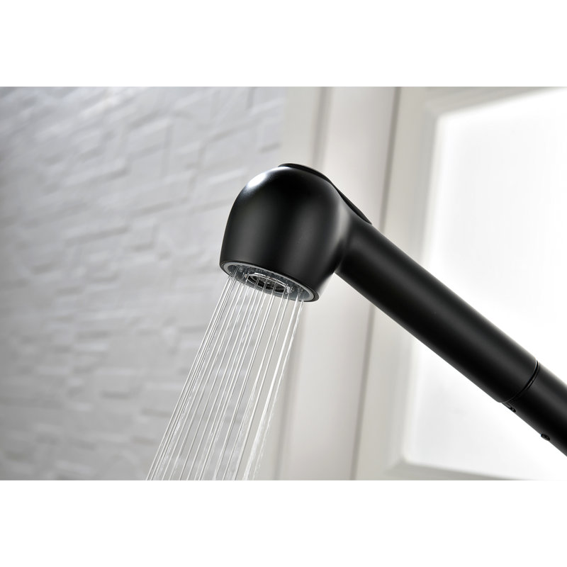 Single Handle Kitchen Faucet With Pull Out In Matte Black, Stainless Steel Construction, 360 Rotatable For Efficient Water Application, Two Output Settings - Stream And Spray All Situations Sink Made