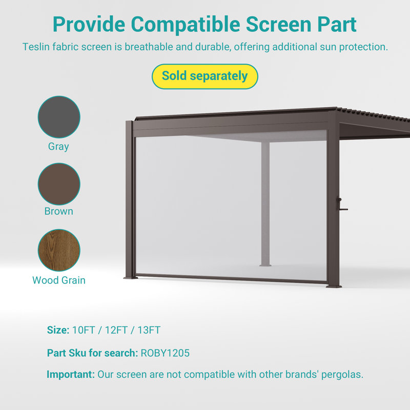 Pergola solaire à DEL en aluminium avec persienne à manivelle, 10 pi x 10 pi