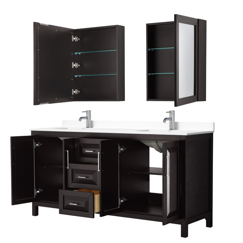 Daria 72'' W Double Vanity, Dark Espresso, Polished Chrome, White Cultured Marble
