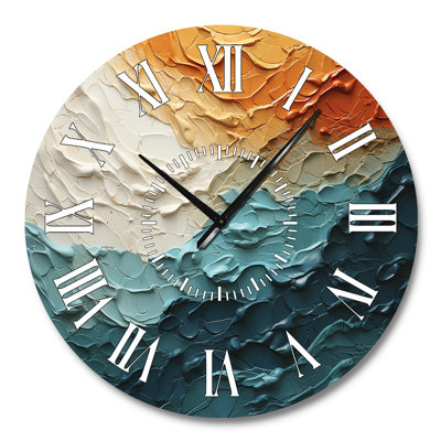 Teal Orange Ocean Coastal Essence Collage - Modern White Face Wall Clock
