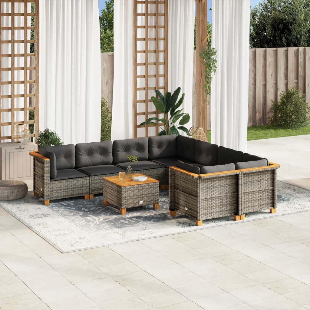 Vidaxl 9-Tlg. Garten-Sofagarnitur Mit Kissen Schwarz Polyrattan