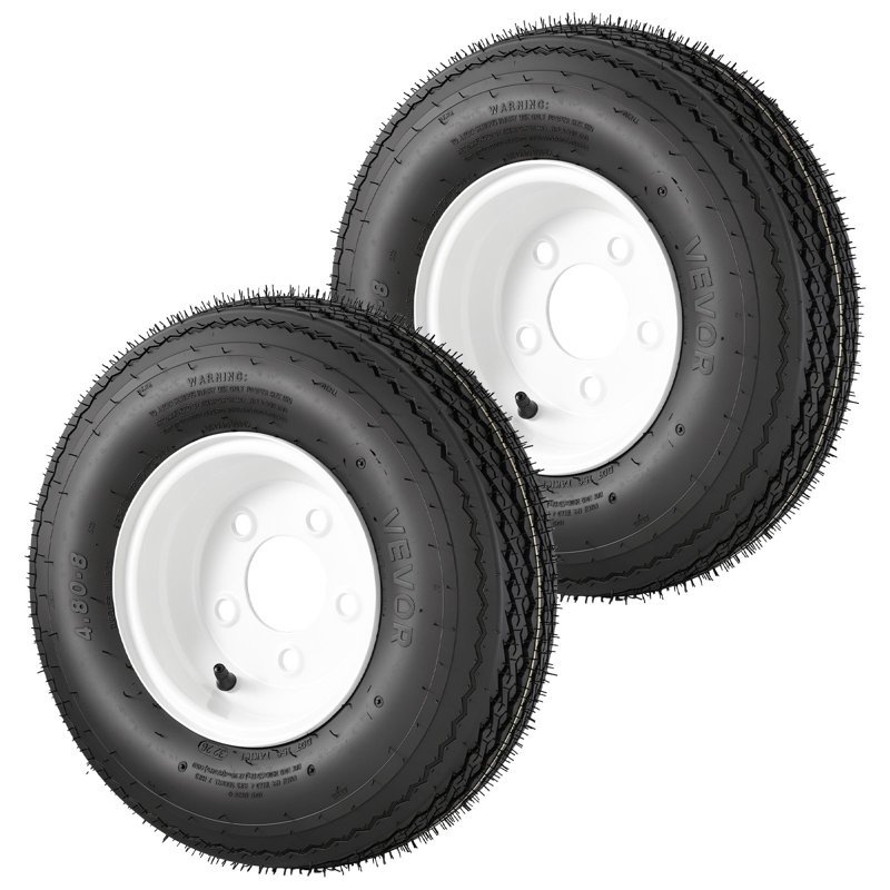 Trailer Tire Rim Assembly 4.80-8 with 5 Lug on 4.5 in PCD, 6 Ply Load Range C Trailer Tire on 8" White Rims, 2.8 in Center Bore, Max Load 760LBS 90PSI for Utility/Boat/Camper Trailers