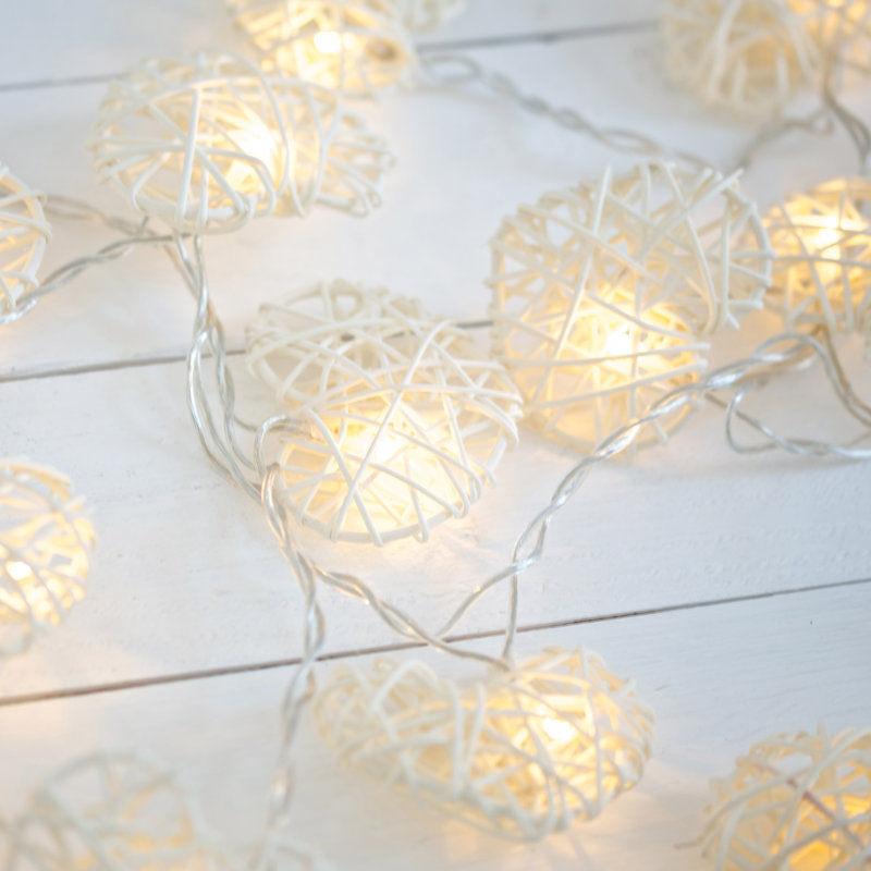 Marchmont LED Wicker Hearts String Light, 20 Lamps - 5 Metre Long