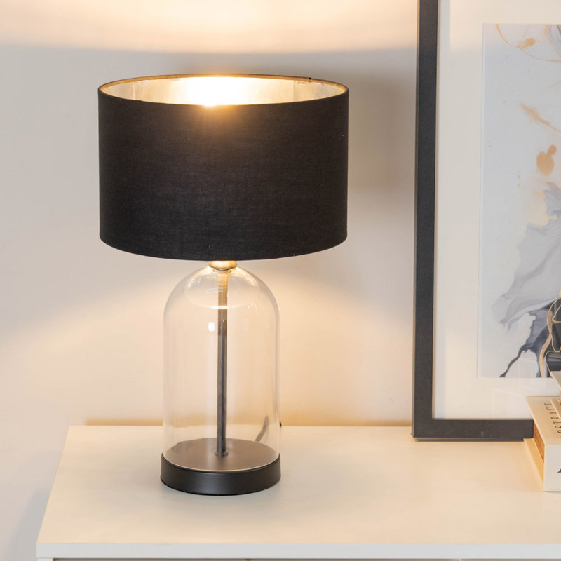 Danylle Glass Table Lamp, No, Clear/Black Base/Black Shade