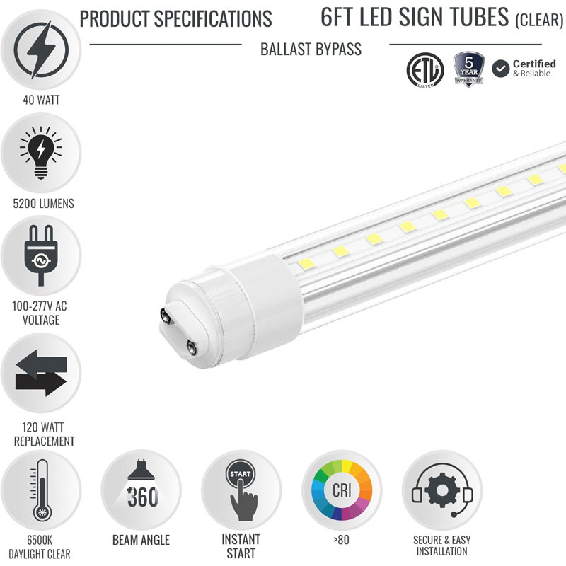 Ensemble de 6 lumières DEL T8
