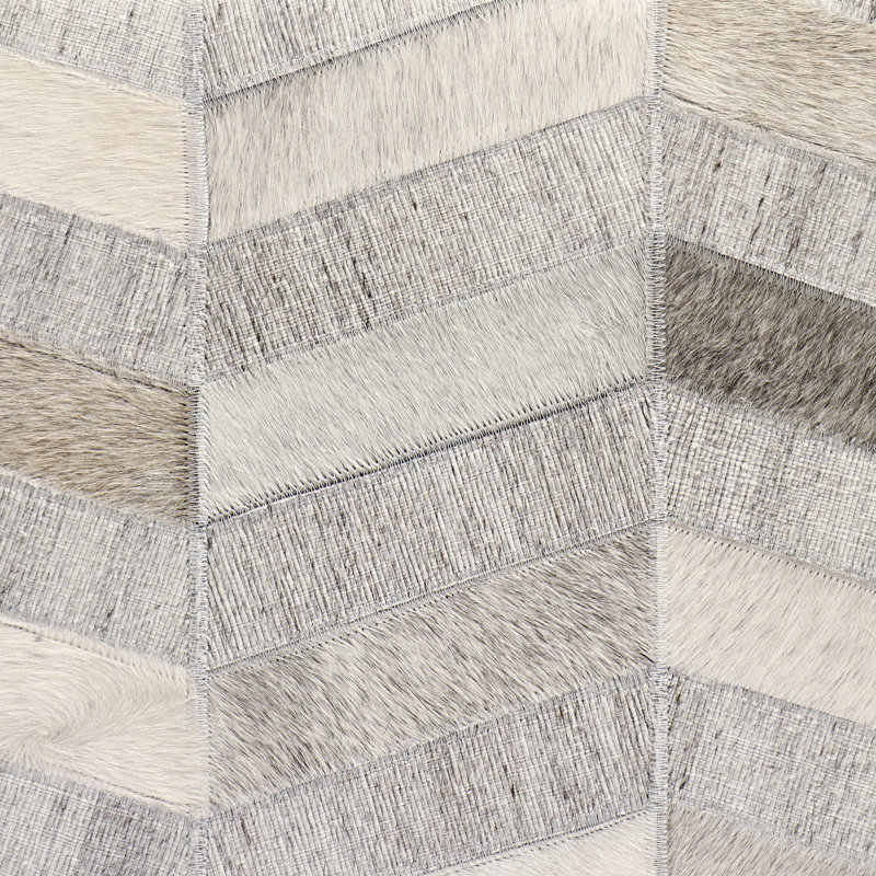 Galaxy Chevron Silver Cowhide Pouf 18"