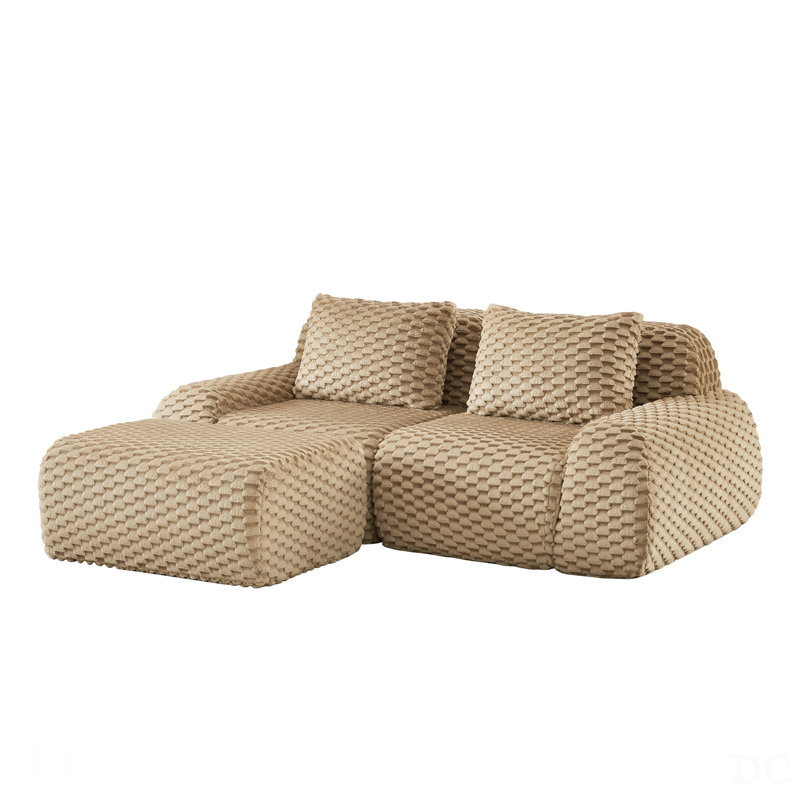 82 Inch Modern L-Shaped Modular Sectional Sofa With Flannelette Fabric, Oversized 2-Seater, Movable Ottoman, And No Assembly Required